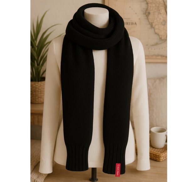 NWT Womens Calvin Klein Ribbed Knit Cold Weather Long Scarf Black OS - Picture 1 of 4